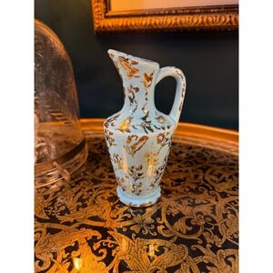 Mid-Century Turquoise Pottery Vase: 1950s Gold Gilt Ewer - USA Marked